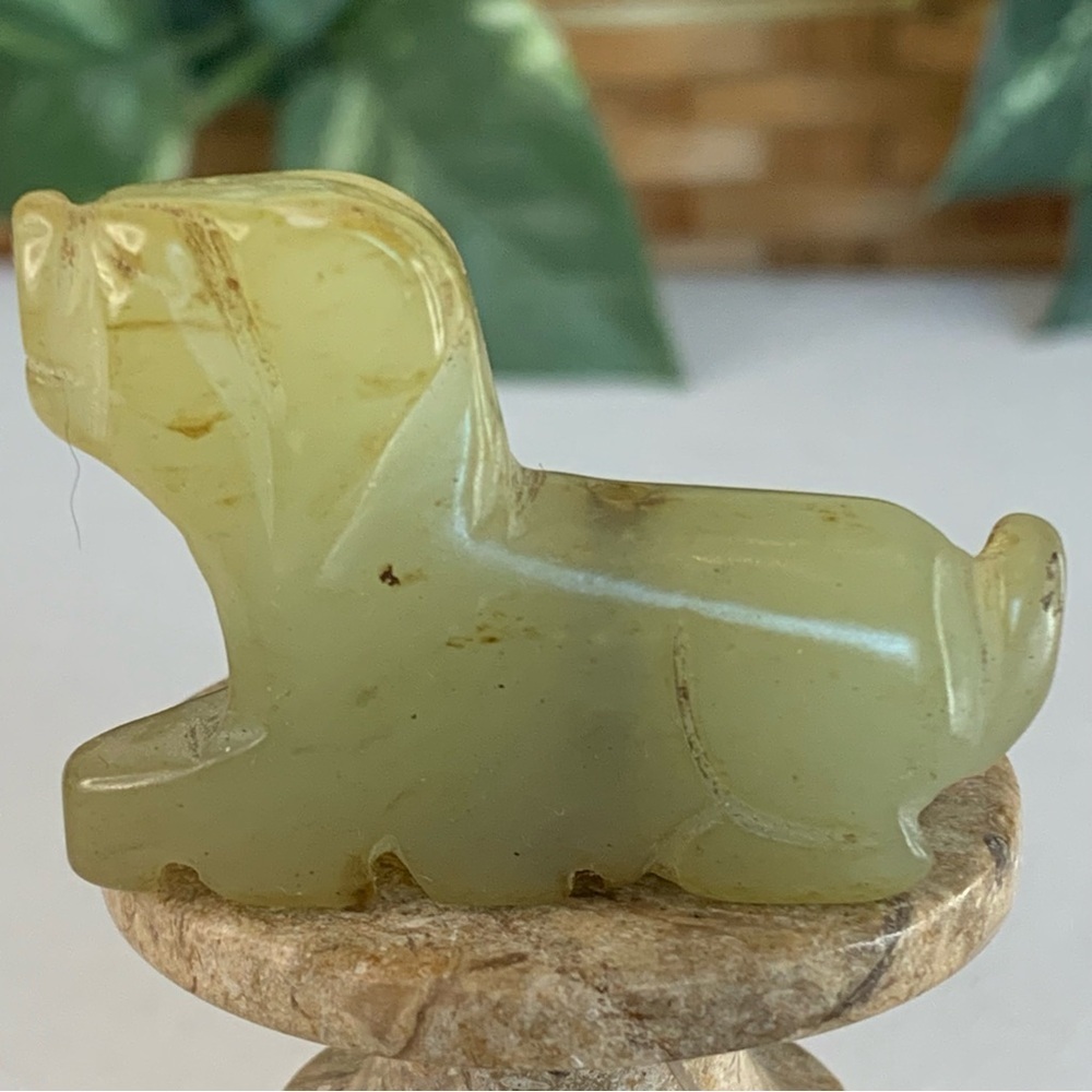 Vintage Chinese Zodiac Jade DOG Pendant Bead Hand Carved Miniature Pet Animal 2"